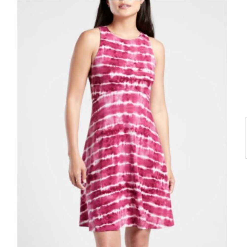 Athleta Plus Tie Dye Santorini Stripe Thera Printed High Neck Dress 2X Dbl